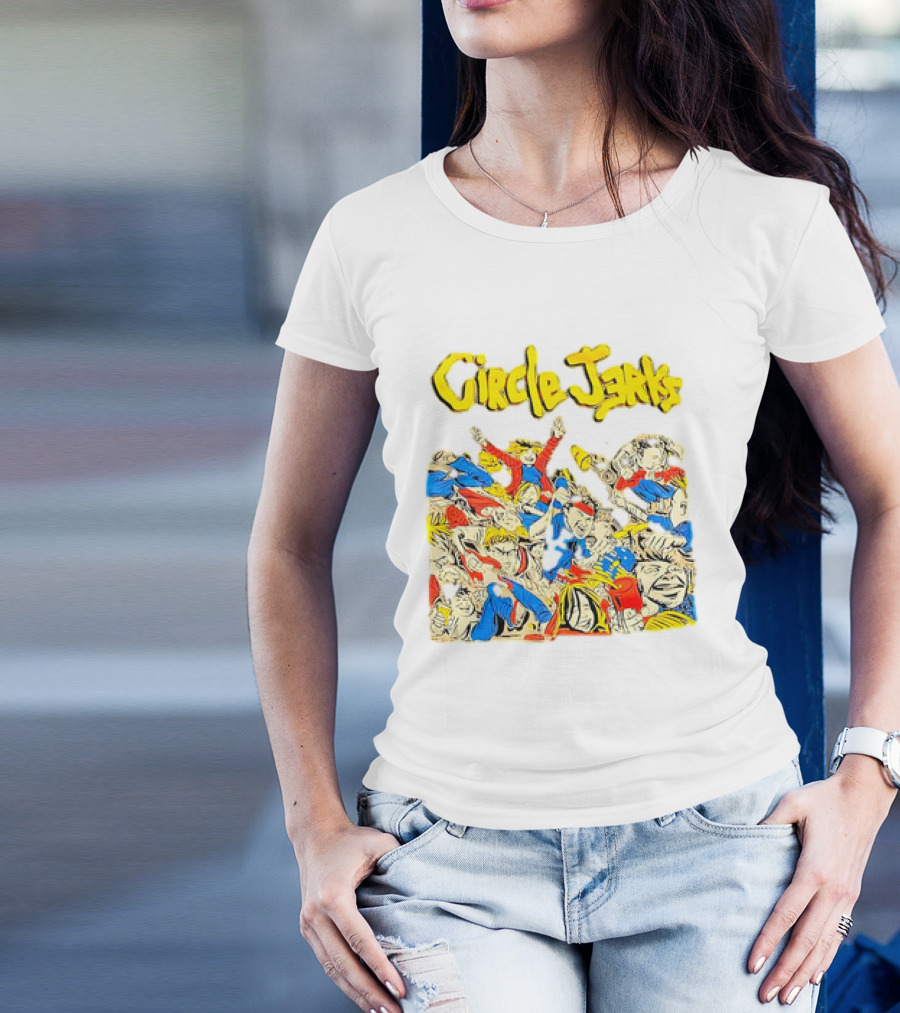 Circle Jerks Cartoon Energetic Crowd Scene With Vibrant Characters T-Shirt