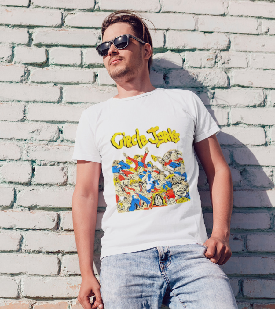 Circle Jerks Cartoon Energetic Crowd Scene With Vibrant Characters T-Shirt