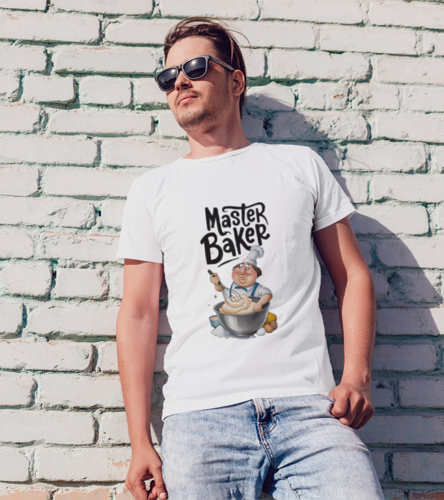 Master Baker Caricature Whisking Dough Enthusiastically T-Shirt