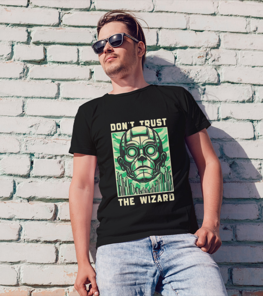 Don't Trust The Wizard Futuristic Metallic Face With Green Shards T-Shirt