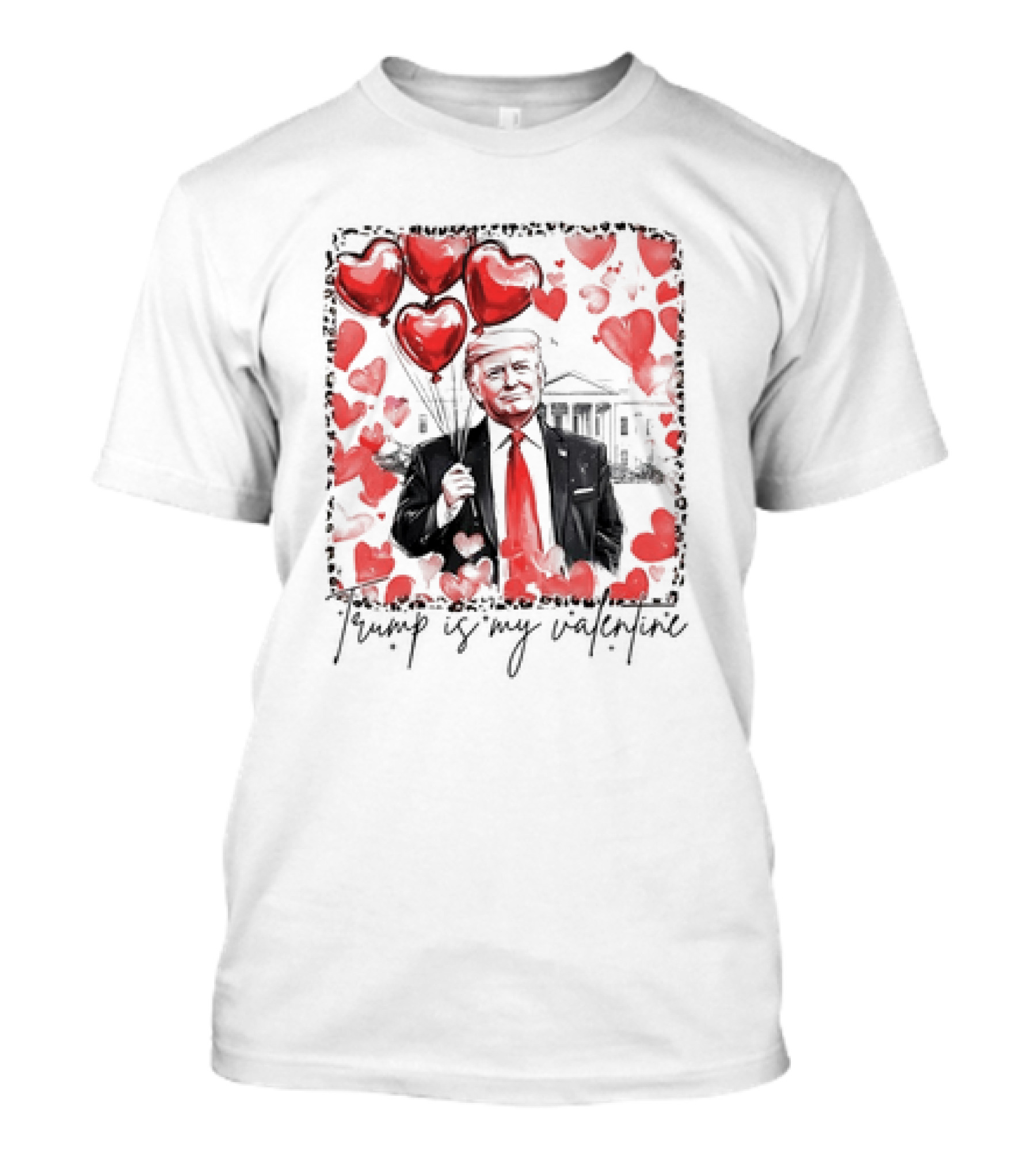 Trump Holding Heart Balloons Valentine With White House In Background T-Shirt