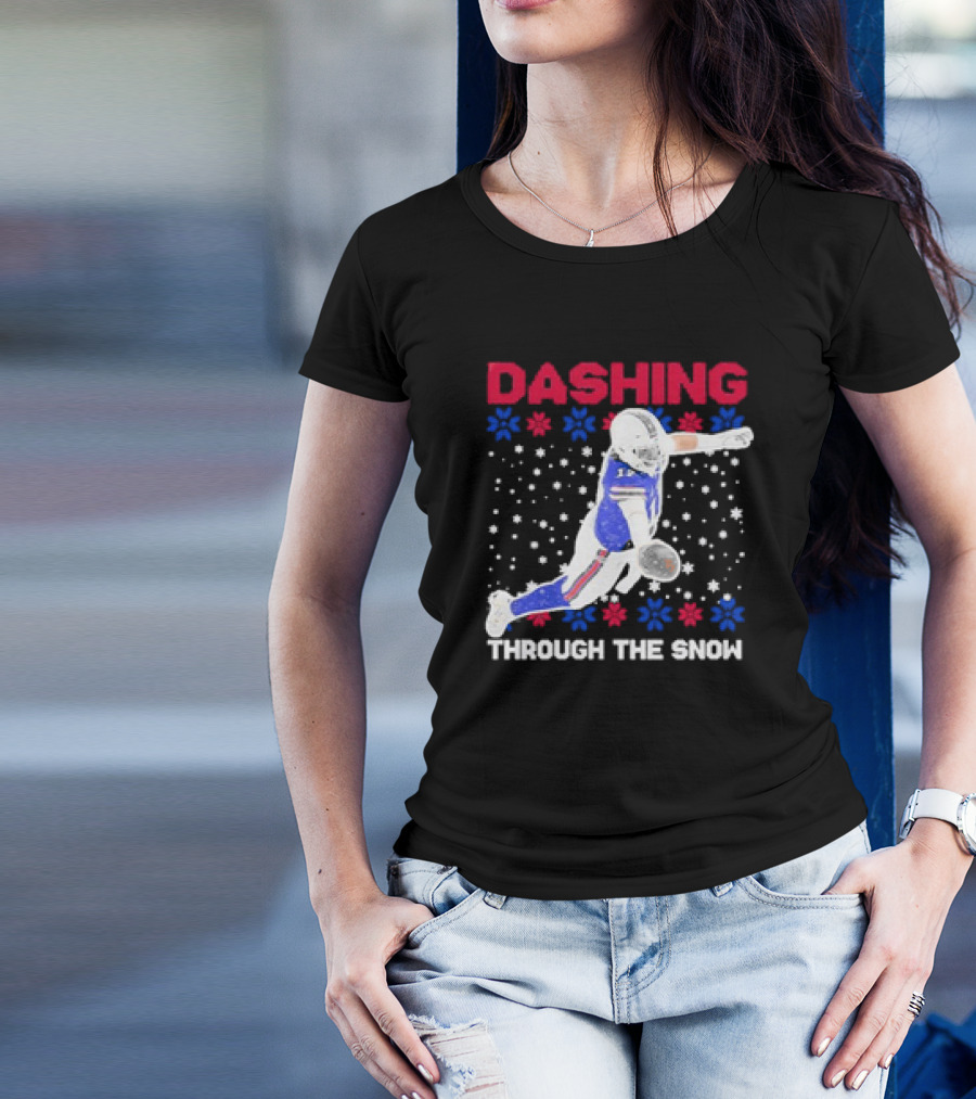 Josh Allen Buffalo Bills Dashing Through The Snow Holiday Football T-Shirt