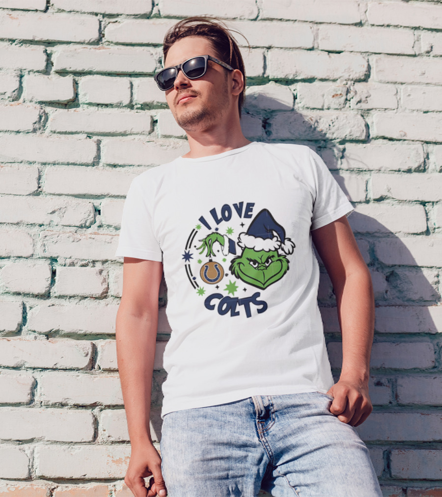 Indianapolis Colts I Love Colts Christmas Grinch Santa Hat T-Shirt