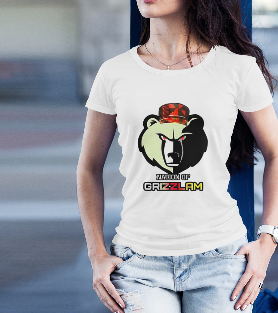 Nation Of Grizzlam Bear Logo With Camo Hat T-Shirt