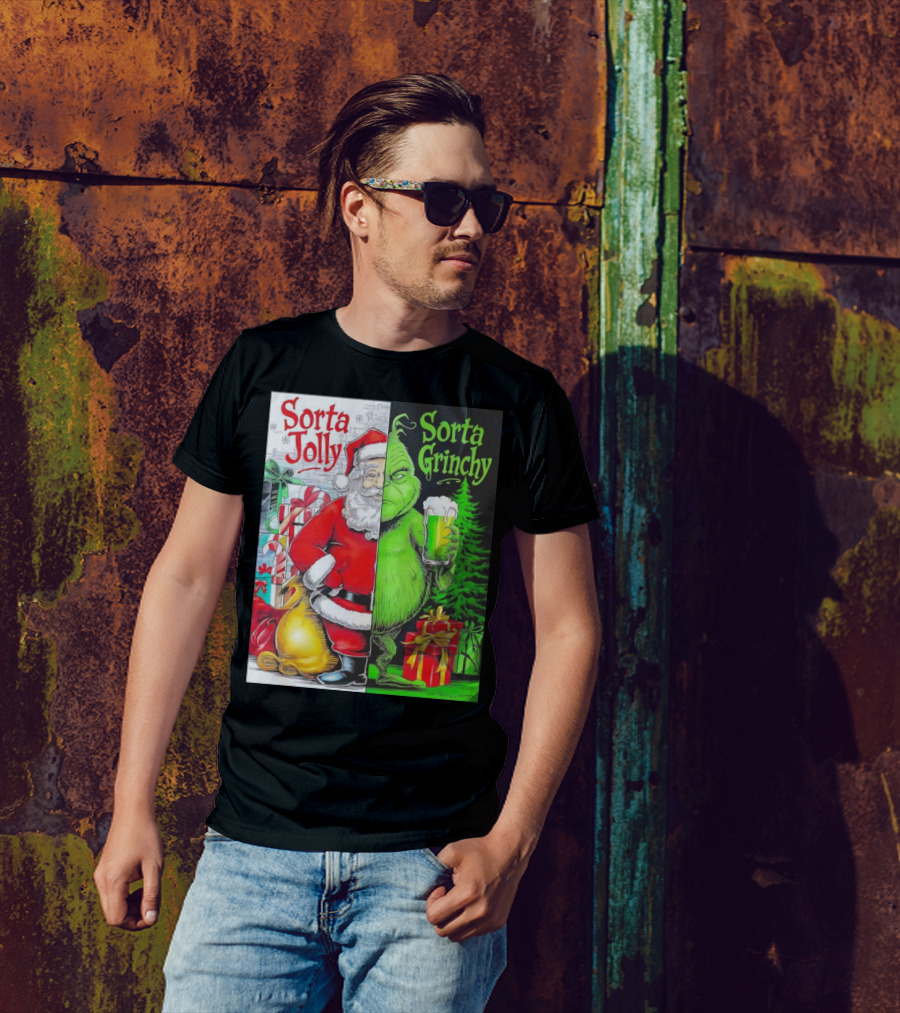 Sorta Jolly Sorta Grinchy Santa Claus Grinch Christmas Gifts T-Shirt