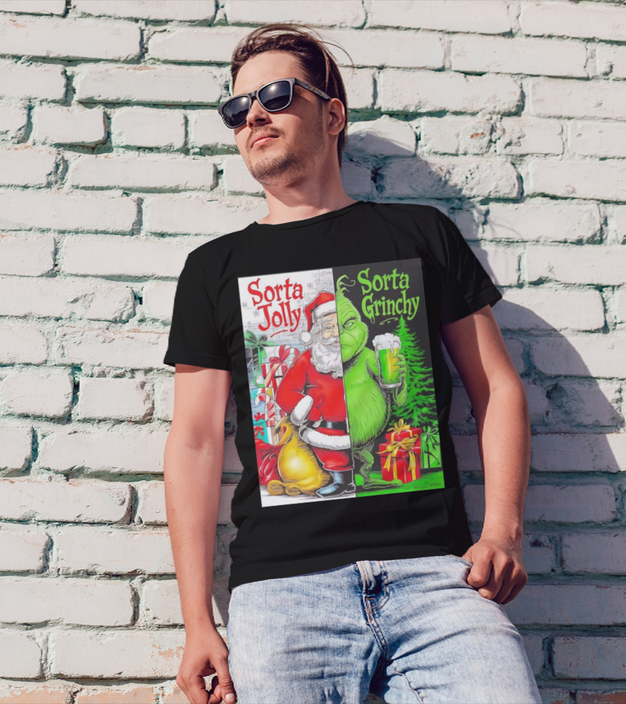 Sorta Jolly Sorta Grinchy Santa Claus Grinch Christmas Gifts T-Shirt