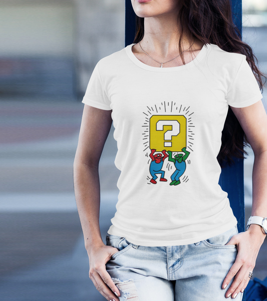 Mario And Luigi Lifting Block Keith Haring Style Pop Art Brothers T-Shirt