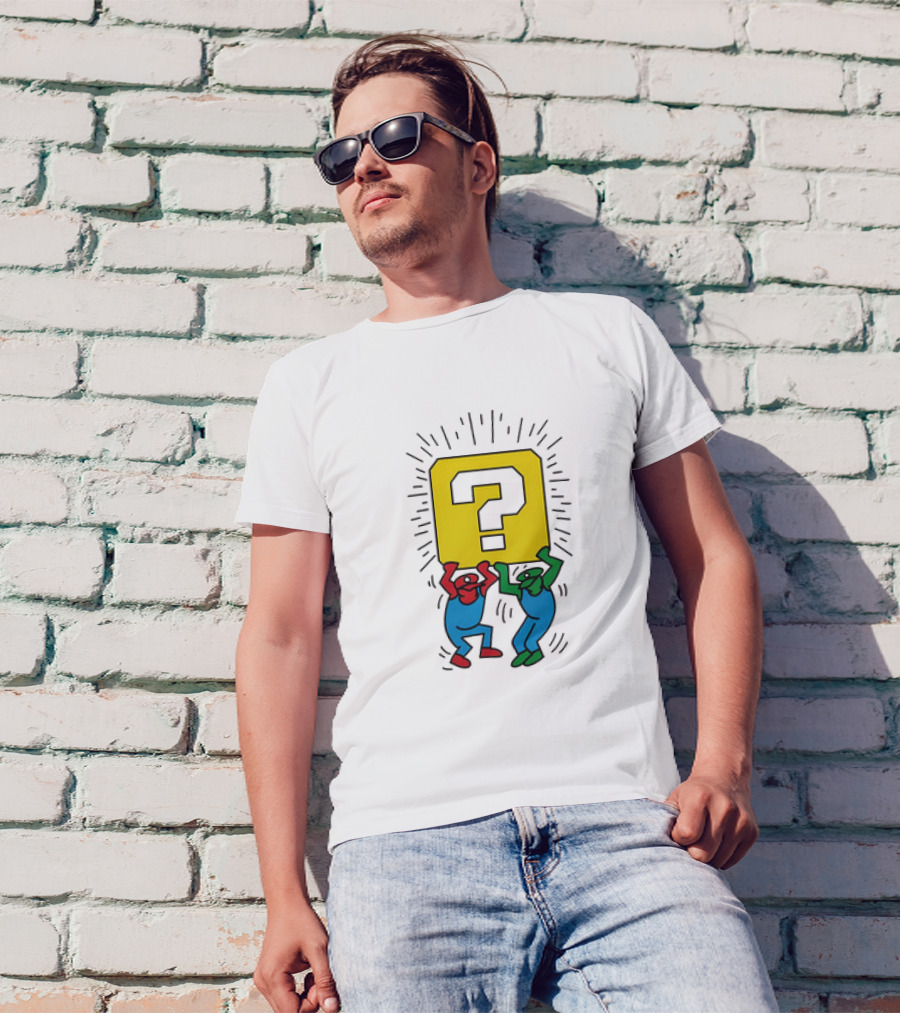 Mario And Luigi Lifting Block Keith Haring Style Pop Art Brothers T-Shirt