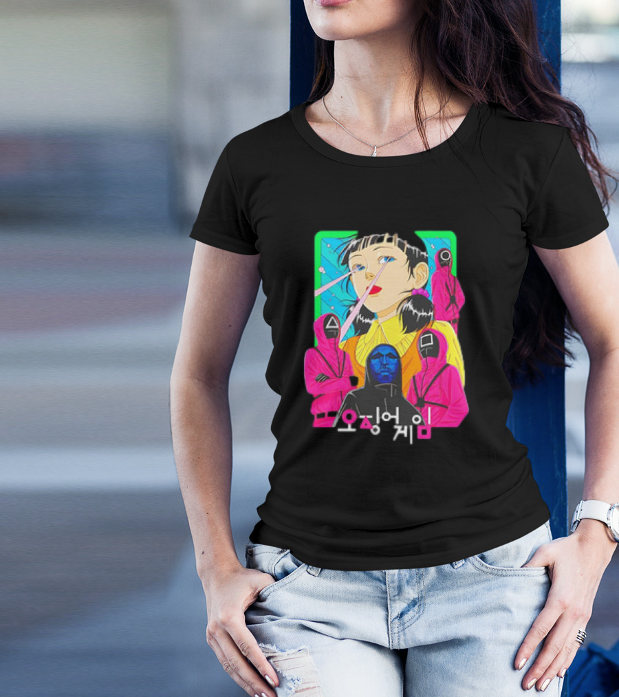 Squid Game 오징어 게임 Pink Soldier Characters And Doll T-Shirt