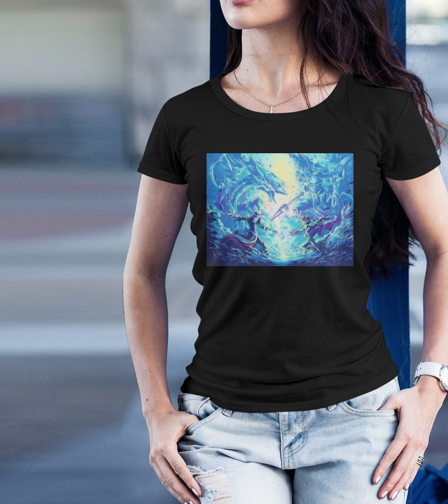 Yu Gi Oh Seto Kaiba Dueling Yugi Muto Blue-Eyes White Dragon And Dark Magician Showdown T-Shirt
