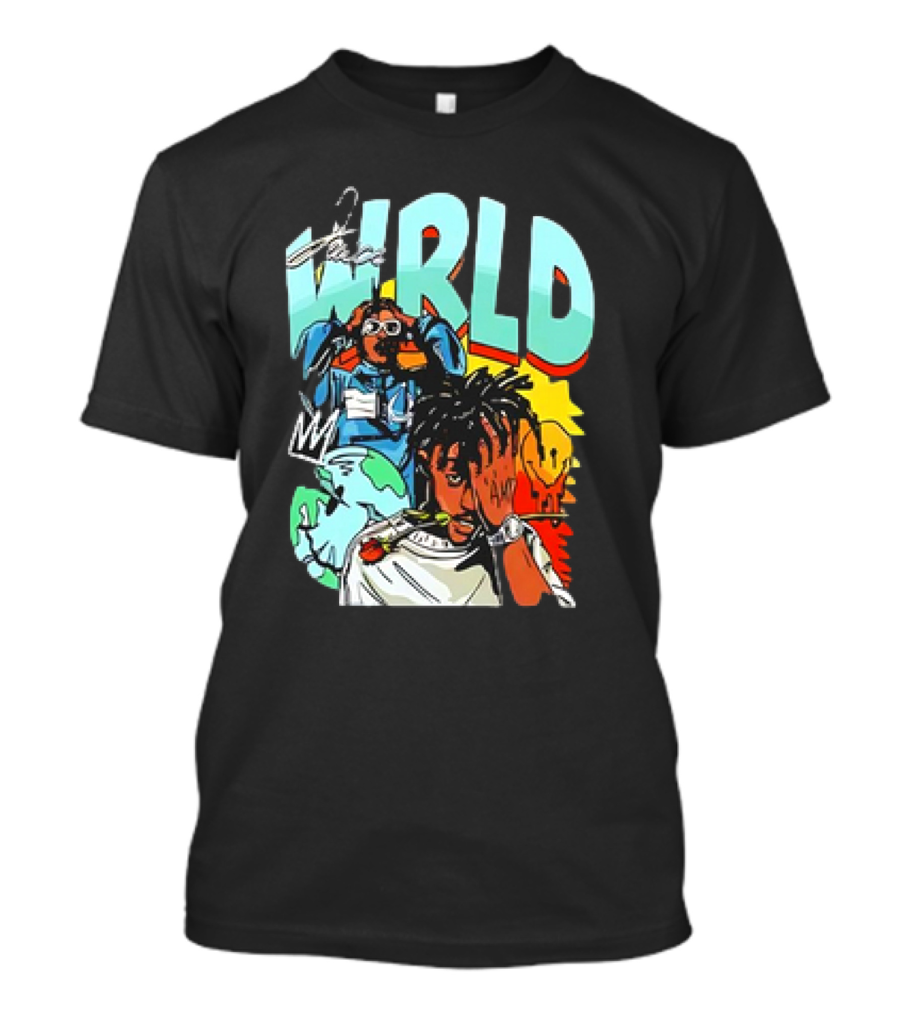 Juice Wrld Vintage 90s Cartoon Style Colorful Artwork Planet Background T-Shirt