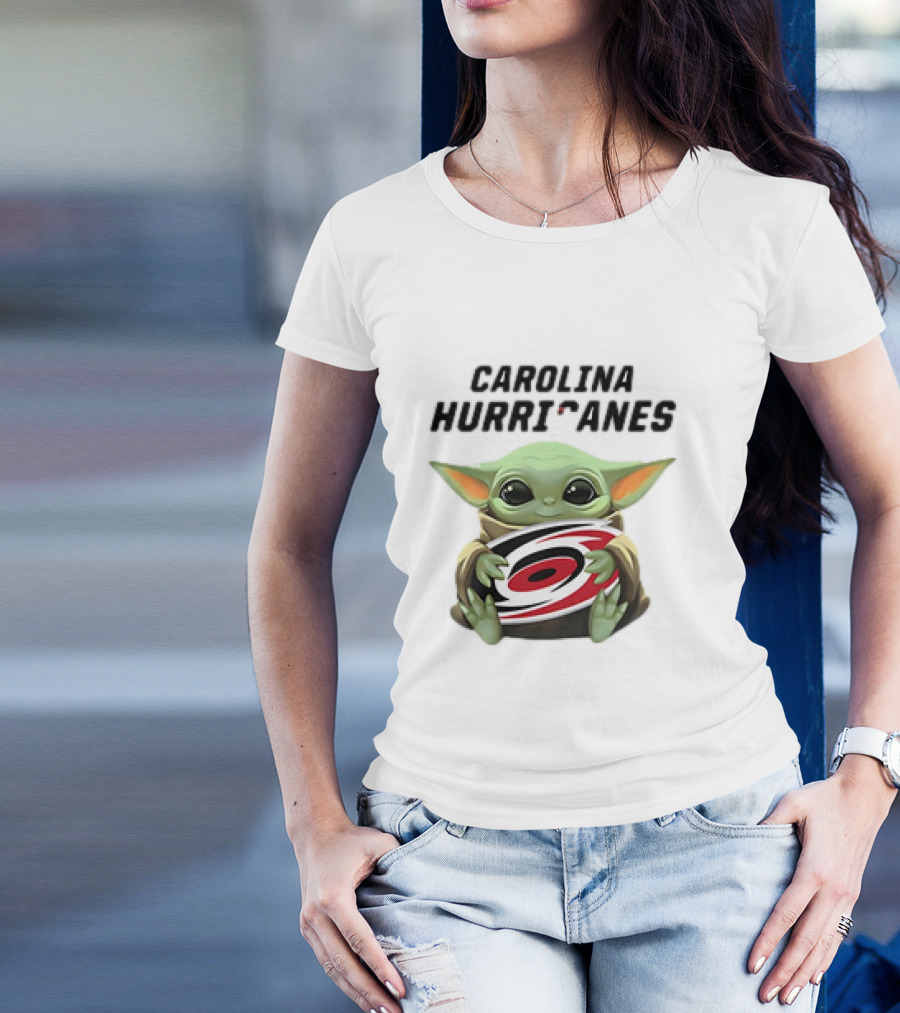 Baby Yoda Hugging Carolina Hurricanes Star Wars Crossover T-Shirt