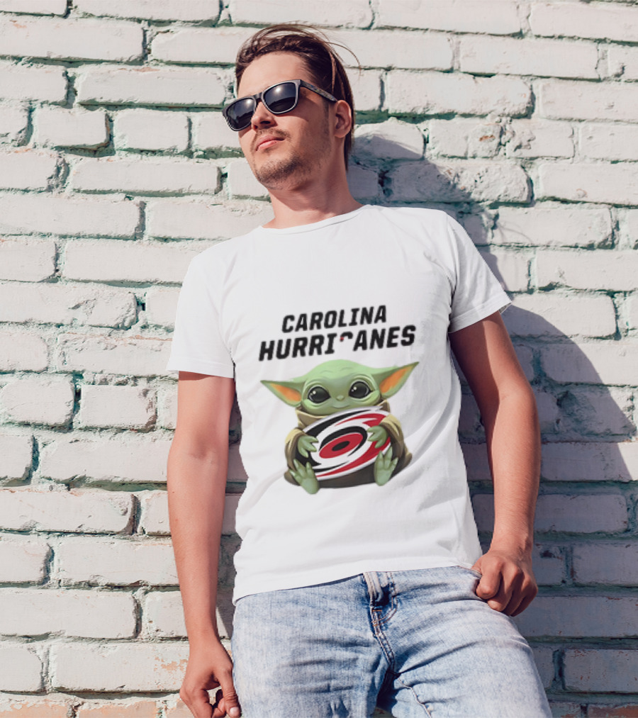 Baby Yoda Hugging Carolina Hurricanes Star Wars Crossover T-Shirt