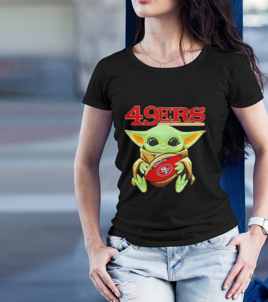 Baby Yoda Star Wars Holding San Francisco 49ers Football T-Shirt