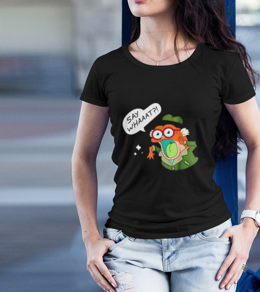 Hop Pop Plantar Amphibia Say Whaaaat Frog Cartoon Character Reaction T-Shirt