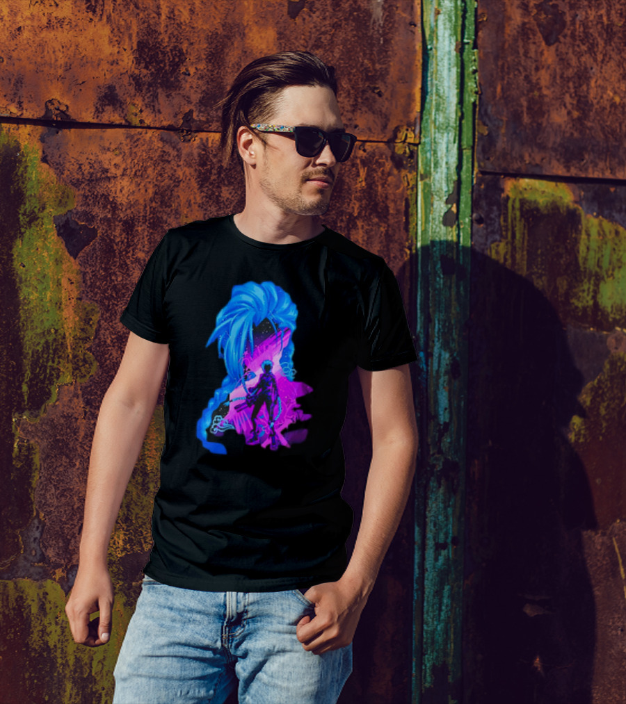 Jinx Arcane League Of Legends Iconic Silhouette With Blue Hair T-Shirt