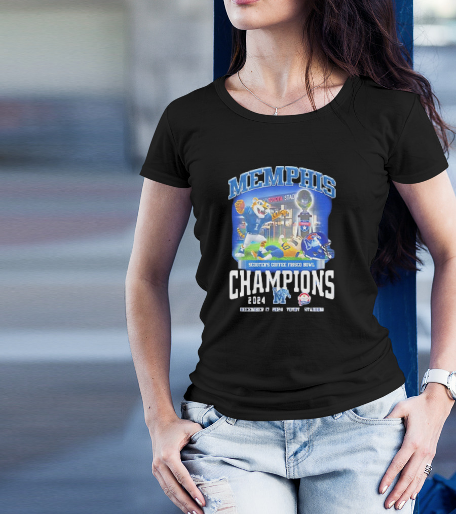 Memphis Tigers 2024 Scooter's Coffee Frisco Bowl Champions Toyota Stadium Mascot NCAA T-Shirt