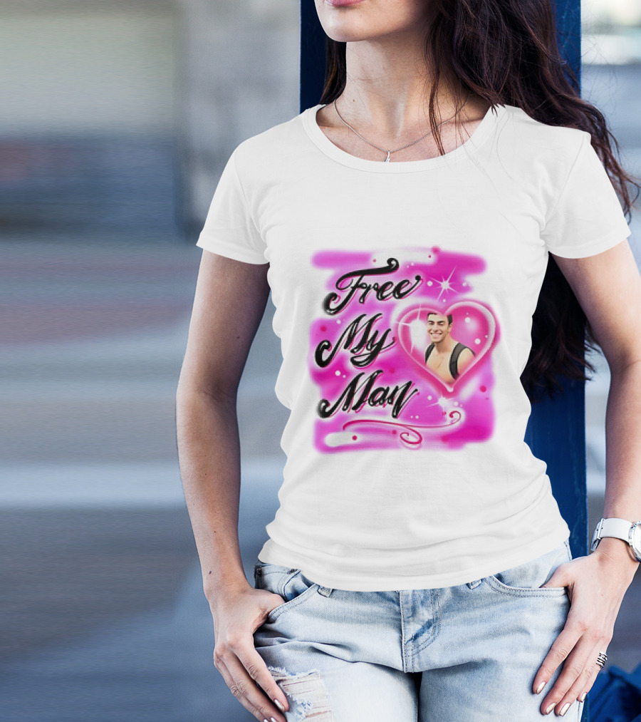Free My Man Luigi Mangione With Heart Background T-Shirt