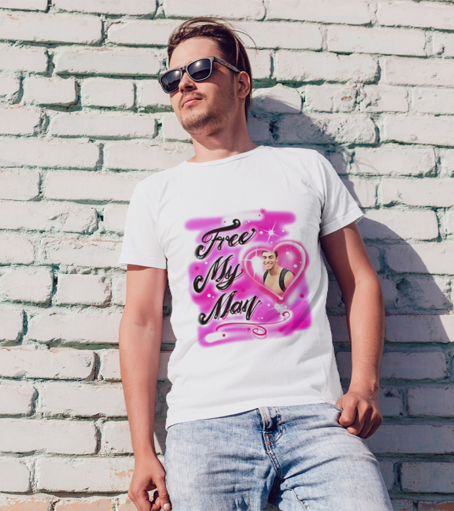 Free My Man Luigi Mangione With Heart Background T-Shirt