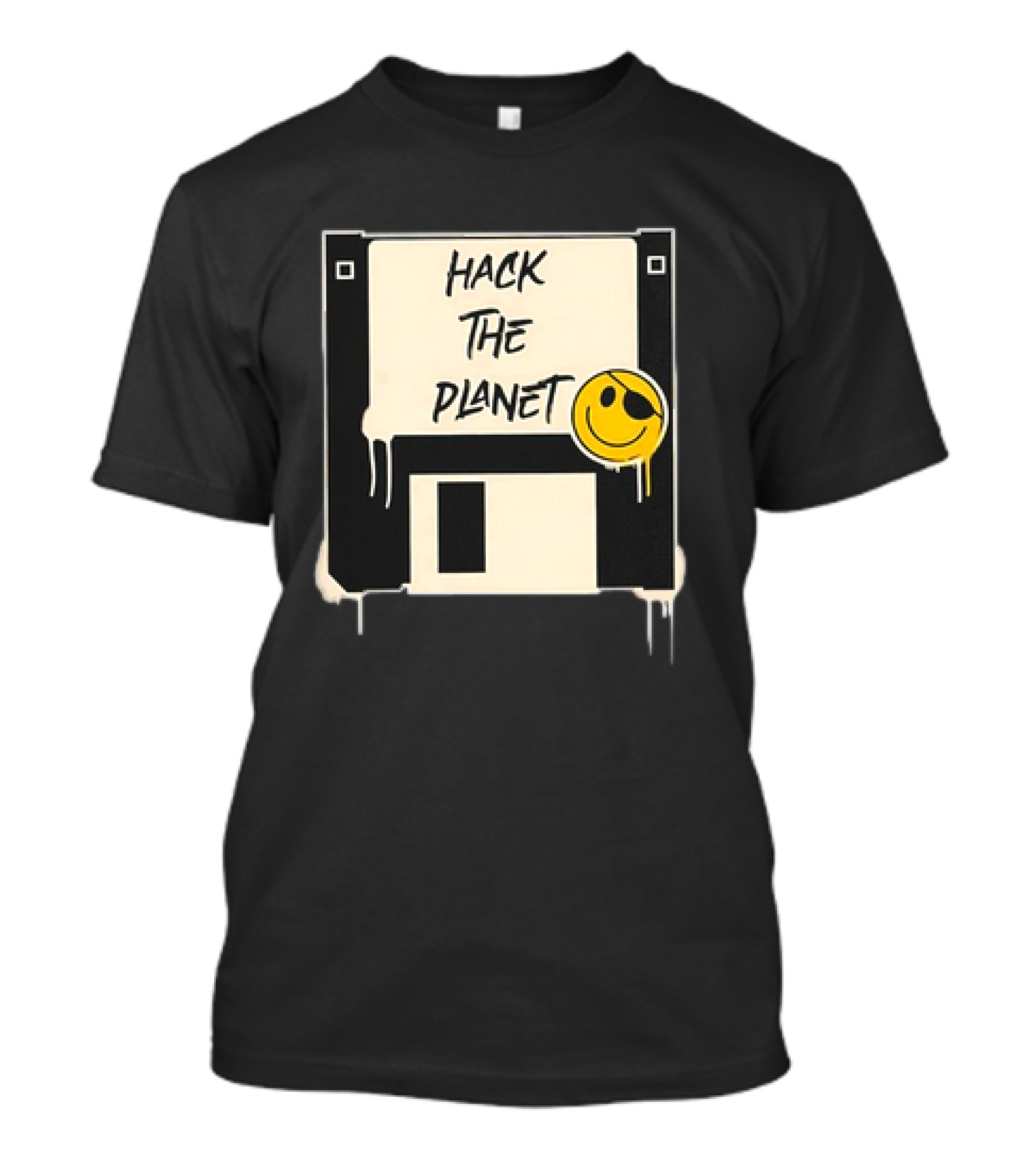 Hack The Planet Floppy Disk Smiley Face T-Shirt