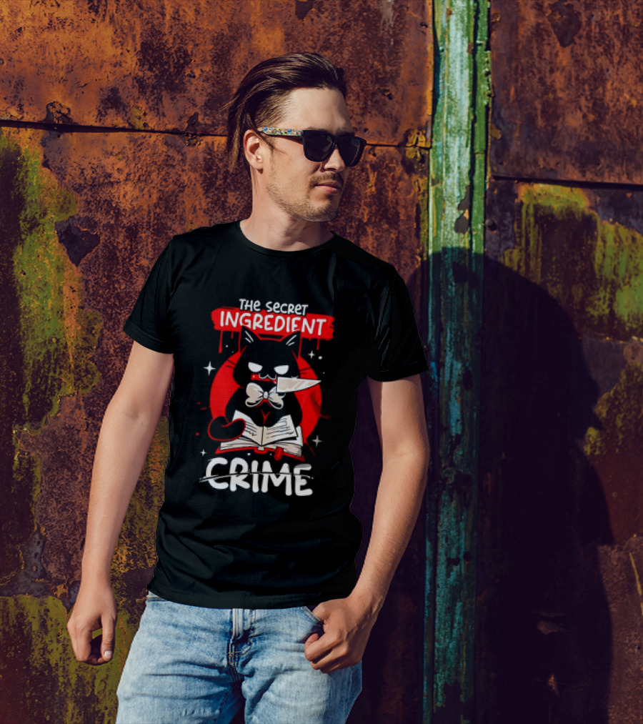 The Secret Ingredient Cat With Knife And Book Is Crime T-Shirt