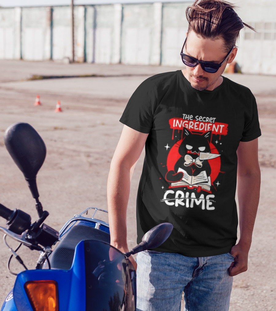 The Secret Ingredient Cat With Knife And Book Is Crime T-Shirt