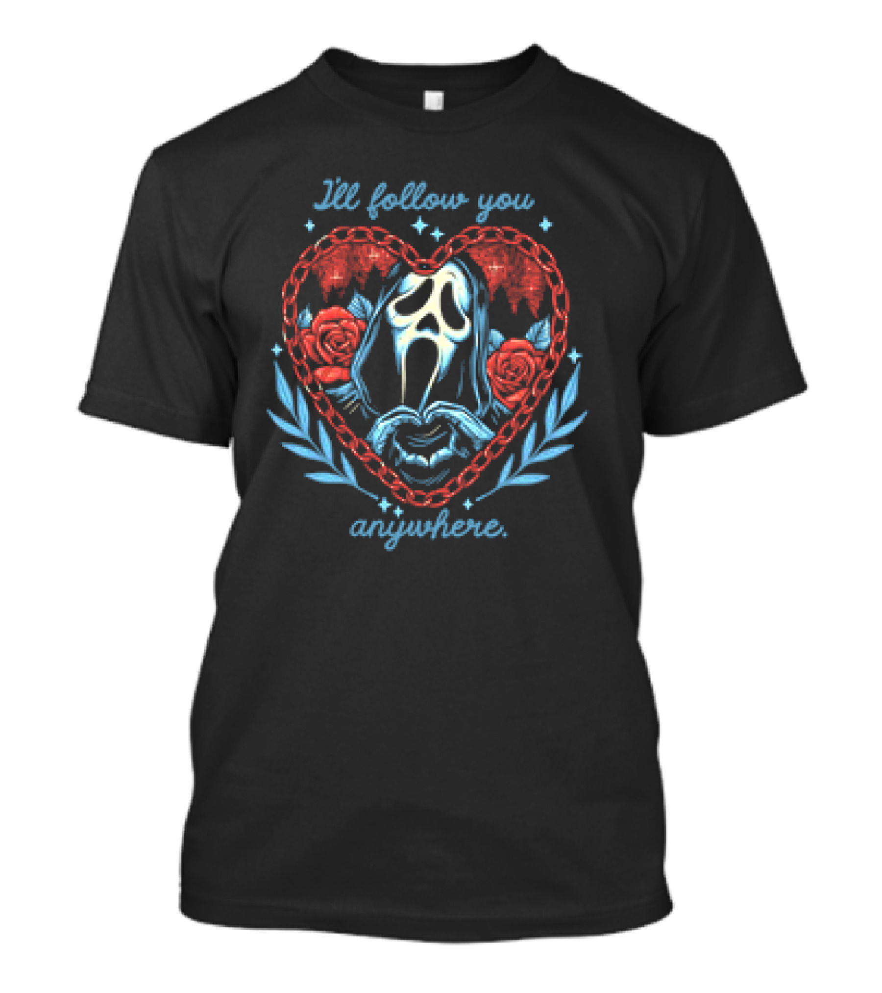 I'll Follow You Anywhere Ghostface Heart Roses Chain T-Shirt