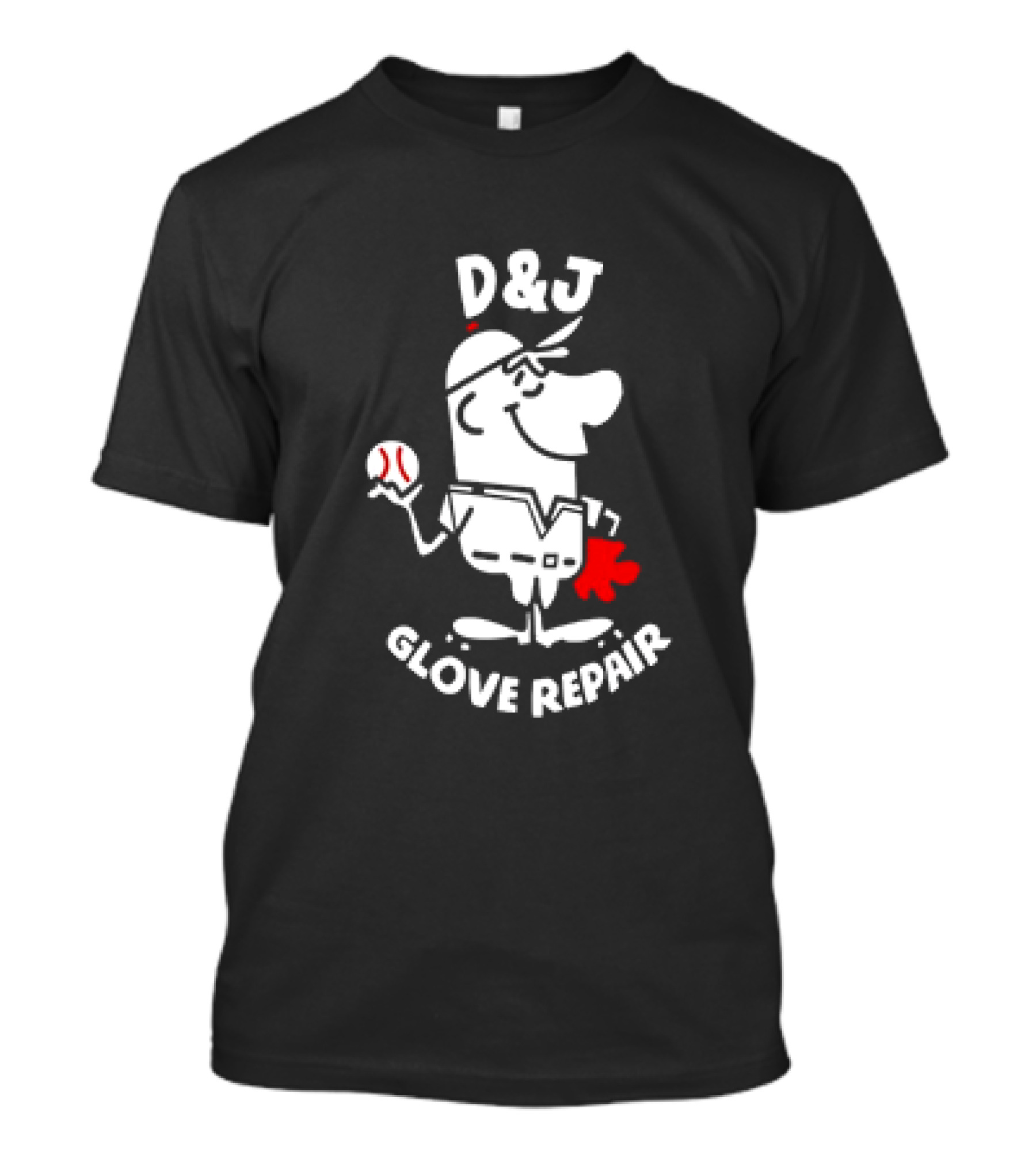 D&J Glove Repair Cartoon Baseball Character Jimmy Lonetti T-Shirt