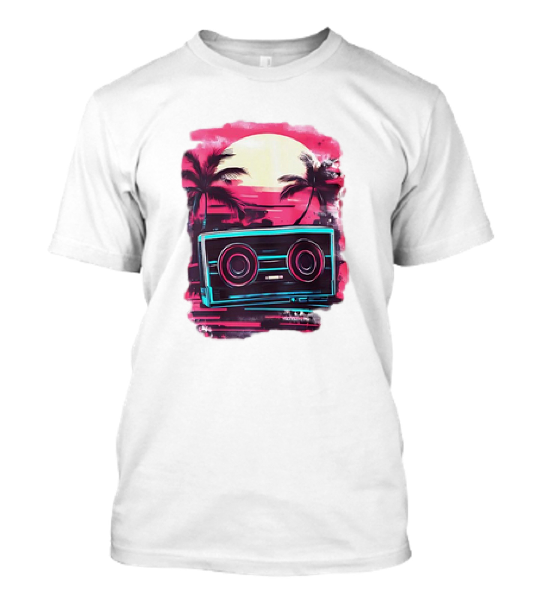 Neon Vintage Charm Sunset Cassette And Palm Trees T-Shirt