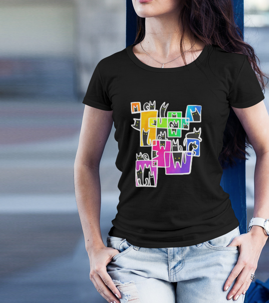 Cats Kitty Warp Rainbow Tetris Blocks T-Shirt