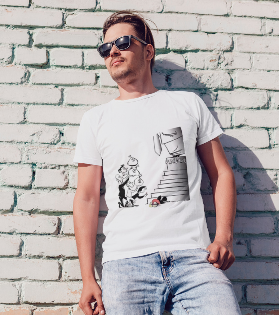 Mickey Mouse Money Bags Cartoon Stairs Political Satire T-Shirt