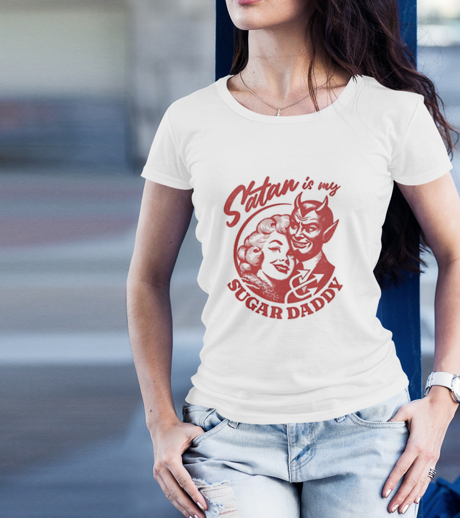 Satan Is My Sugar Daddy Retro Devil Couple T-Shirt