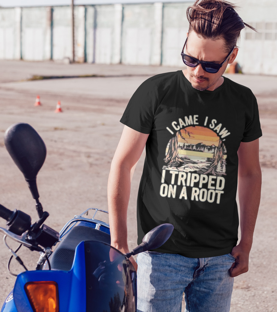 I Came I Saw I Tripped On A Root Vintage Sunset Forest Scene T-Shirt