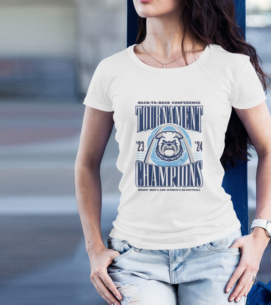 Back-to-Back Conference Tournament Champions '23-'24 Drake Men's And Women's Basketball T-Shirt