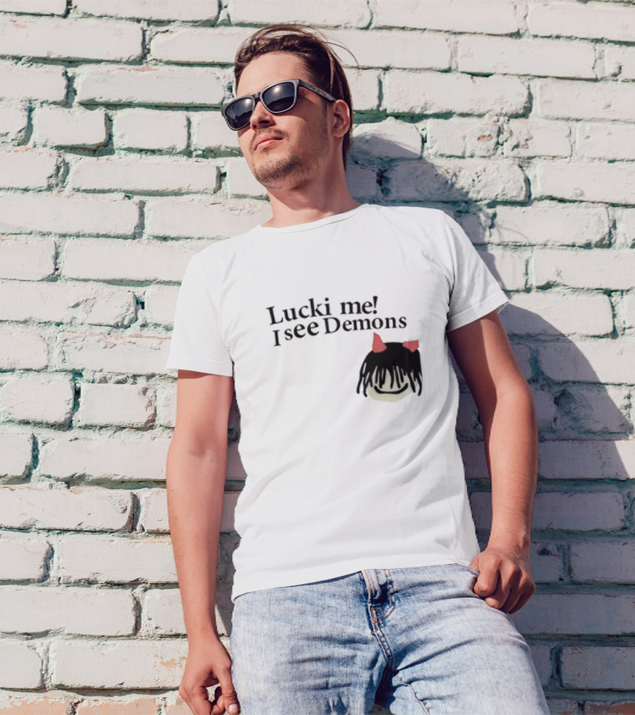 Lucki Me I See Demons Black Hairstyle Red Horns Face T-Shirt