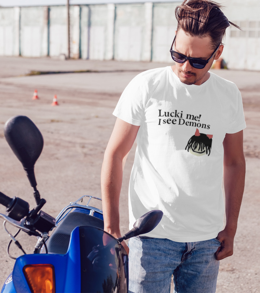 Lucki Me I See Demons Black Hairstyle Red Horns Face T-Shirt