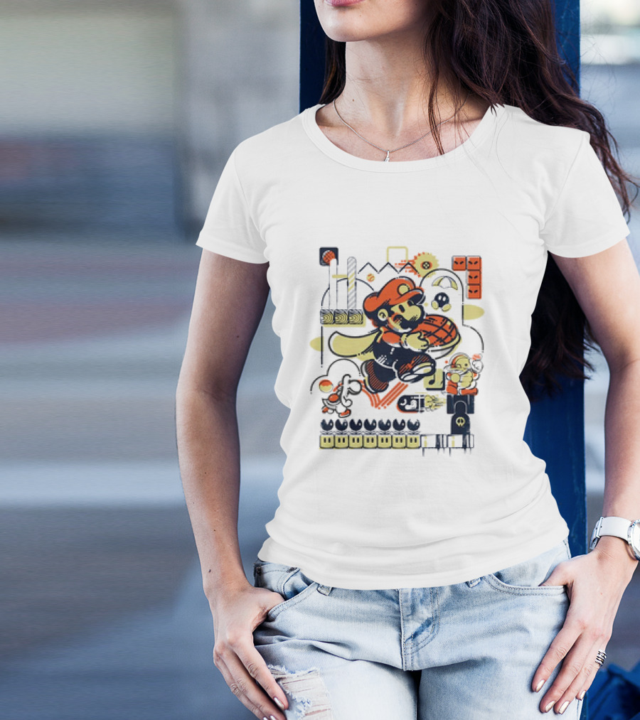 Super Mario Athletic Acrobatics With Iconic Game Elements T-Shirt