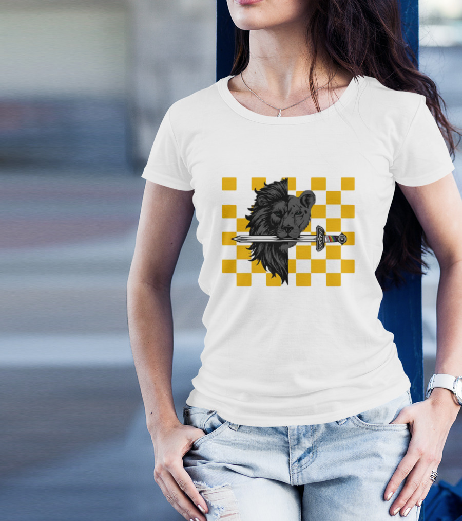 The Pride Classic Lion With Sword And Yellow Checkered Background T-Shirt