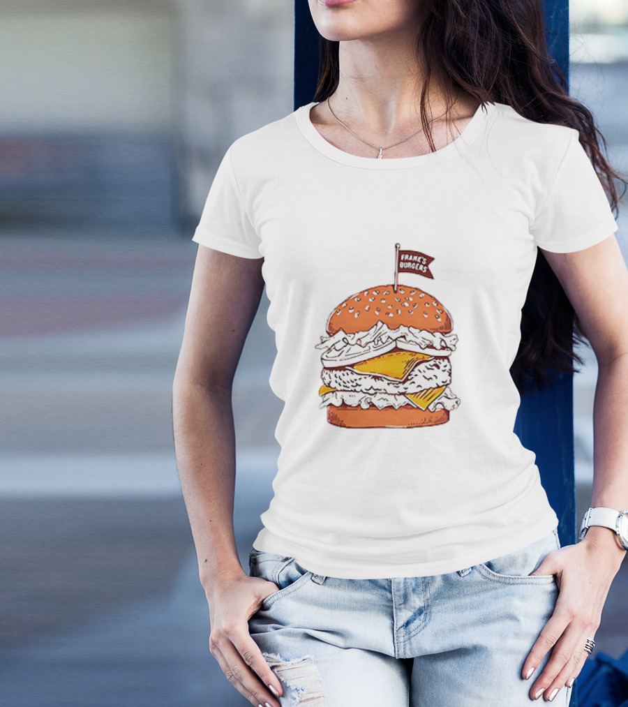 Frank’s Burgers Cheeseburger With Lettuce And Flag T-Shirt