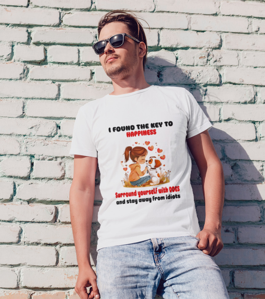 I Found The Key To Happiness Surround Yourself With Dogs And Stay Away From Idiots Hearts Girl Puppy T-Shirt