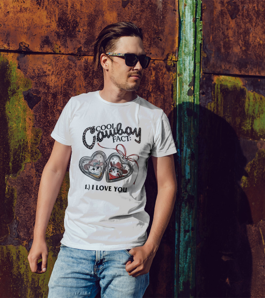 Cool Cowboy Fact I Love You Cat Heart Locket T-Shirt