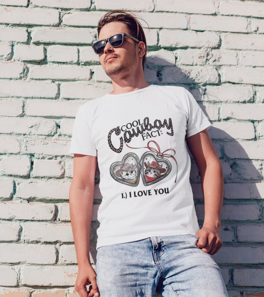 Cool Cowboy Fact I Love You Cat Heart Locket T-Shirt