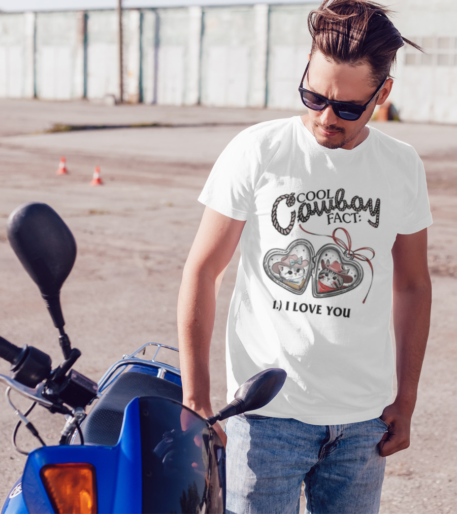 Cool Cowboy Fact I Love You Cat Heart Locket T-Shirt