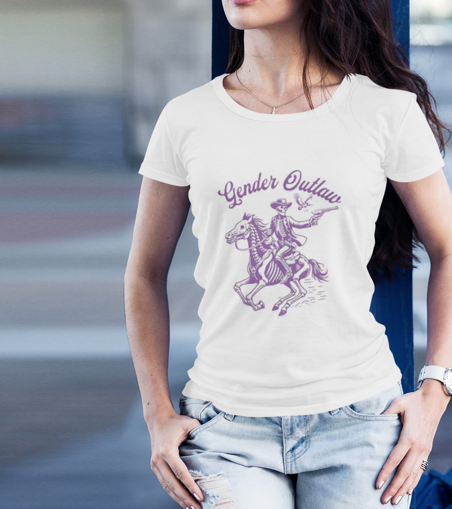 Veda Scott Gender Outlaw Skeleton Cowboy With Pistol And Bird T-Shirt