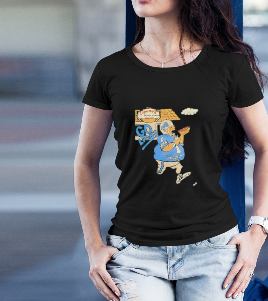Lipuma’s Coney Island Go Lions All Grit Detroit Lions Football Player Eating Hot Dog T-Shirt