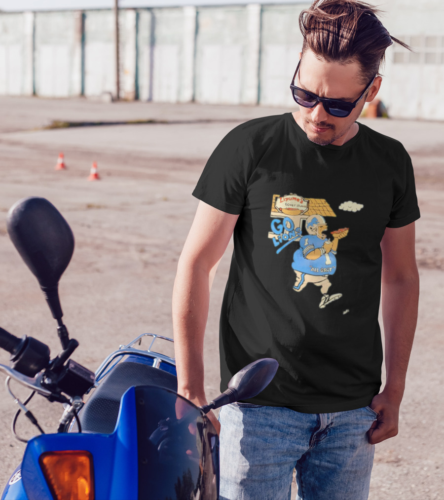 Lipuma’s Coney Island Go Lions All Grit Detroit Lions Football Player Eating Hot Dog T-Shirt