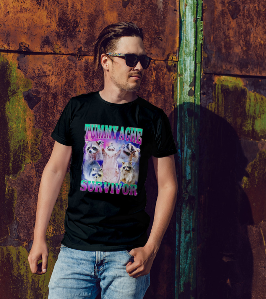 TUMMY ACHE SURVIVOR Raccoon Meme Group Cheers T-Shirt