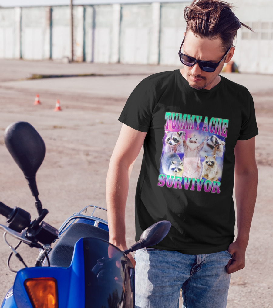 TUMMY ACHE SURVIVOR Raccoon Meme Group Cheers T-Shirt