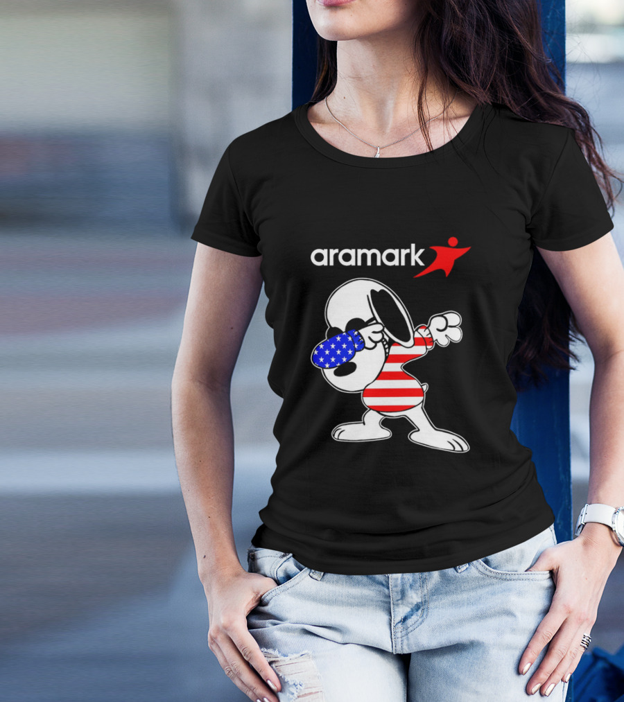 Aramark Snoopy Dabbing American Flag Red White Blue Character T-Shirt