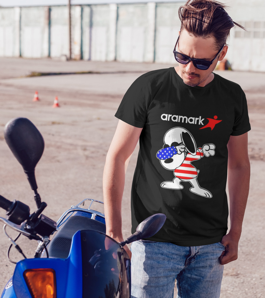 Aramark Snoopy Dabbing American Flag Red White Blue Character T-Shirt